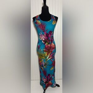 Pretty Young Thing Racerback Long Maxi Dress Floral Womens Size XS Blue